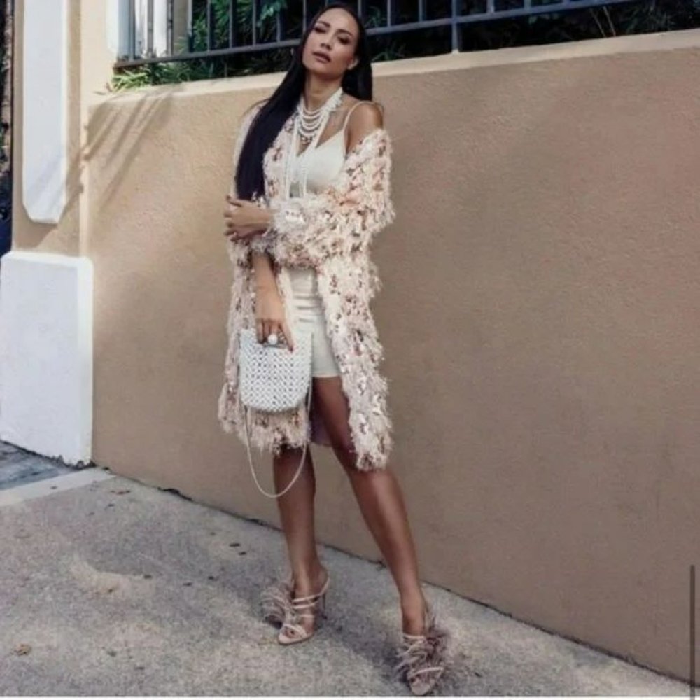 ZARZ FRINGE SEQUIN ROBE KIMONO LONG JACKET COAT